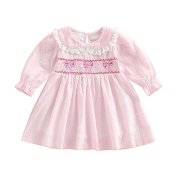 Puff Sleeve Pink Collar Toddler Dress