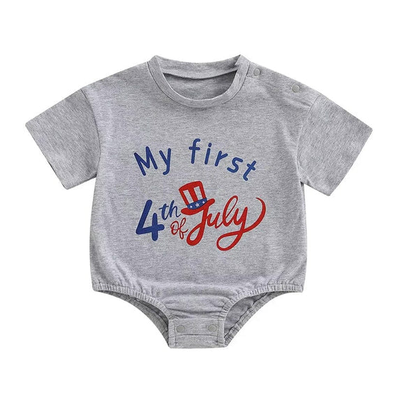 My First 4th of July Baby Bodysuit Gray 0-3 M