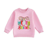 Merry and Bright Bow Toddler Sweatshirt Pink 12-18 M