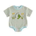 Short Sleeve Striped Fishing Floral Baby Romper Rompers The Trendy Toddlers Green 0-3 M 