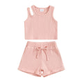 Solid Ribbed Double Strap Toddler Set Pink 9-12 M 