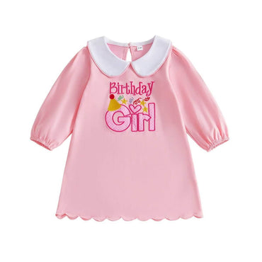 Long Sleeve Collar Birthday Girl Toddler Dress