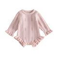 Long Sleeve Solid Knit Ruffled Baby Romper Pink 0-3 M