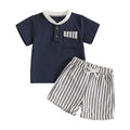 Short Sleeve Pocket Striped Shorts Toddler Set