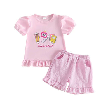 Puff Sleeve Pink Back To School Toddler Set Sets The Trendy Toddlers 