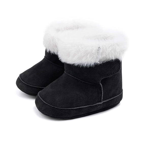 Solid Plush Baby Boots Black 1