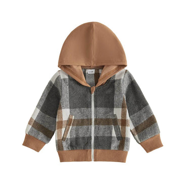 Zip-Up Plaid Hooded Toddler Jacket Jacket The Trendy Toddlers Gray 9-12 M 