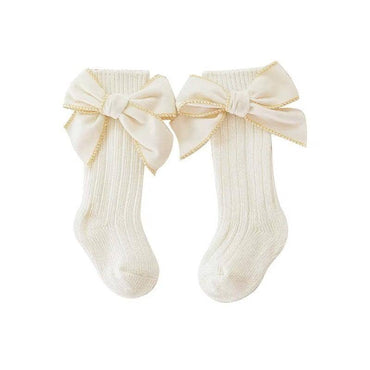 Solid Bows High Socks socks The Trendy Toddlers White 3-12 M 