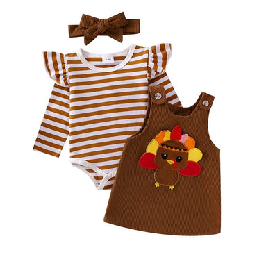 Long Sleeve Striped Turkey Baby Set   