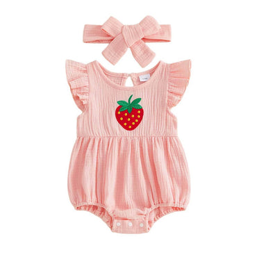 Fly Sleeve Pink Strawberry Baby Romper