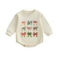 Long Sleeve Christmas Bows Baby Bodysuit Beige 3-6 M