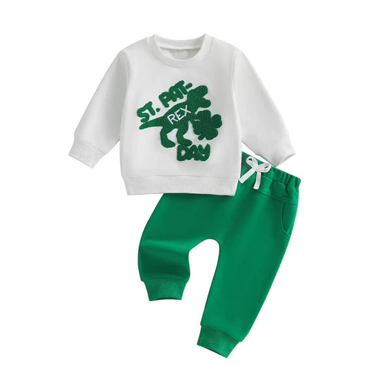 Long Sleeve St. Pat-Rex Day Baby Set White 3-6 M