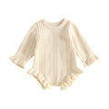 Long Sleeve Solid Knit Ruffled Baby Romper Beige 9-12 M