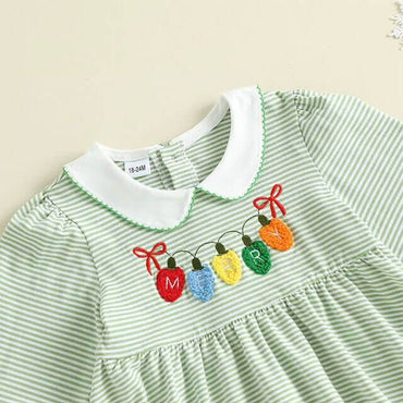 Puff Sleeve Merry Collar Striped Toddler Dress