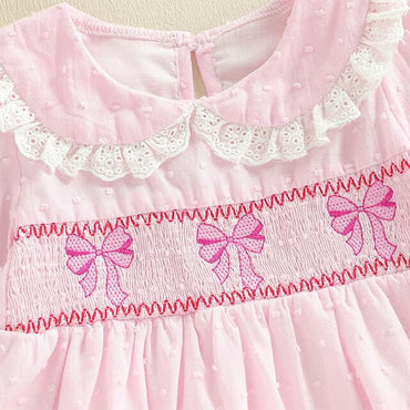 Puff Sleeve Pink Collar Toddler Dress