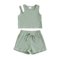 Solid Ribbed Double Strap Toddler Set Green 9-12 M 