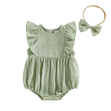 Fly Sleeve Solid Baby Romper Green 0-3 M