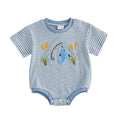 Short Sleeve Striped Fishing Floral Baby Romper Rompers The Trendy Toddlers Blue 0-3 M 