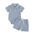 Short Sleeve Striped Collar Baby Set Sets The Trendy Toddlers Blue 0-3 M 