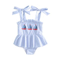 Tie Shoulder Straps Sailboat Baby Swimsuit Blue 0-3 M