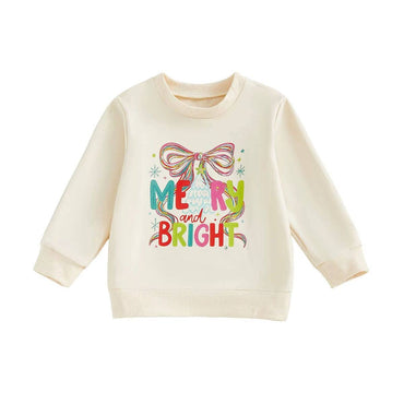 Merry and Bright Bow Toddler Sweatshirt Beige 12-18 M