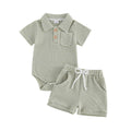 Short Sleeve Striped Collar Baby Set Sets The Trendy Toddlers Green 0-3 M 