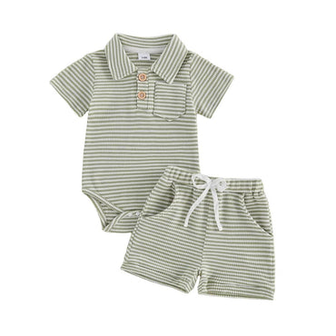 Short Sleeve Striped Collar Baby Set Sets The Trendy Toddlers Green 0-3 M 