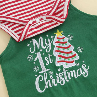 Long Sleeve First Christmas Striped Baby Set