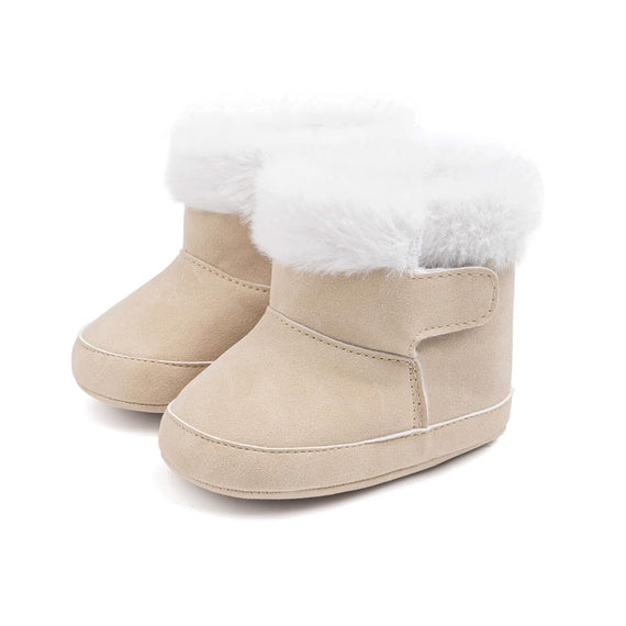 Solid Plush Baby Boots Beige 1