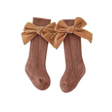 Solid Bows High Socks Brown 3-12 M