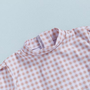 Long Sleeve Ruffle Plaid Baby Swimsuit