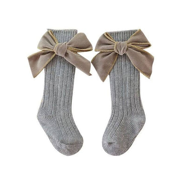 Solid Bows High Socks socks The Trendy Toddlers Gray 3-12 M 
