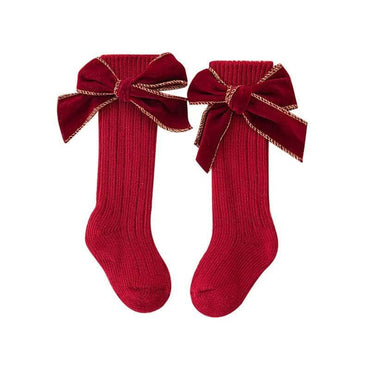 Solid Bows High Socks socks The Trendy Toddlers Red 3-12 M 