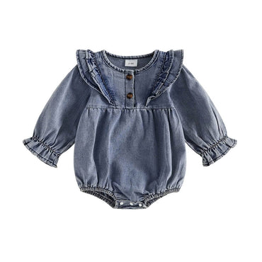 Long Sleeve Denim Ruffled Baby Romper