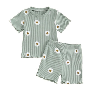 Short Sleeve Daisy Ribbed Toddler Set   