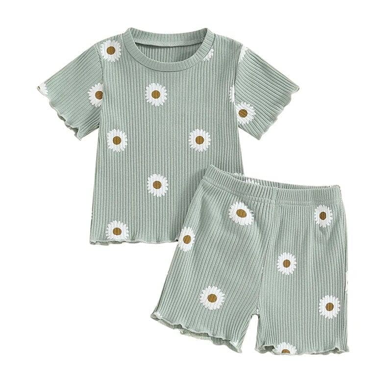 Toddler Girl Short Sleeve Daisy Ribbed 2-Piece Outfit Set – The Trendy ...