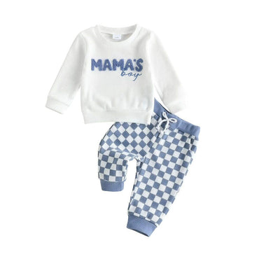 Long Sleeve Mama's Boy Checkered Baby Set Sets The Trendy Toddlers Blue 3-6 M 