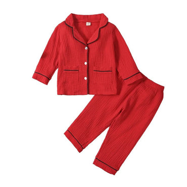 Long Sleeve Collar Toddler Pajama Set Pajamas The Trendy Toddlers Red 18-24 M 