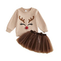 Long Sleeve Reindeer Tulle Skirt Toddler Set Brown 12-18 M