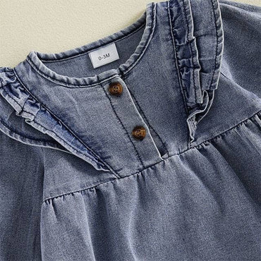 Long Sleeve Denim Ruffled Baby Romper