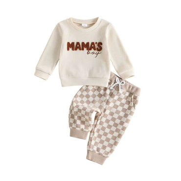 Long Sleeve Mama's Boy Checkered Baby Set Sets The Trendy Toddlers Beige 3-6 M 