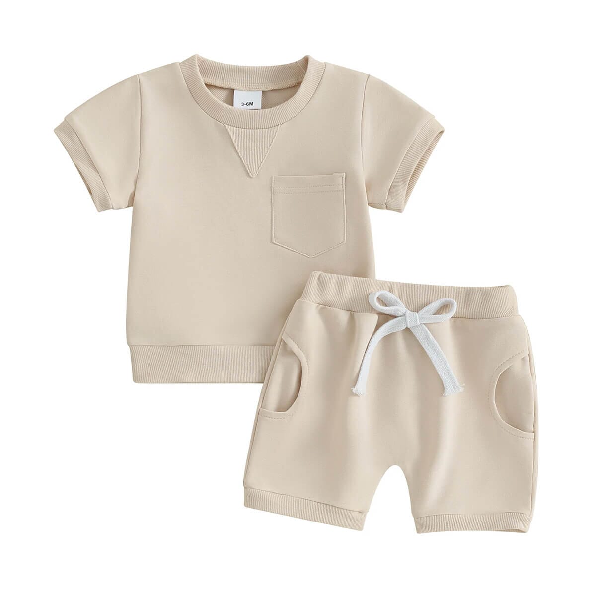 Elevated Basic Solid Color Shorts Baby Set Khaki 3-6 M 