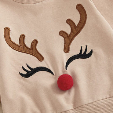 Long Sleeve Reindeer Tulle Skirt Toddler Set