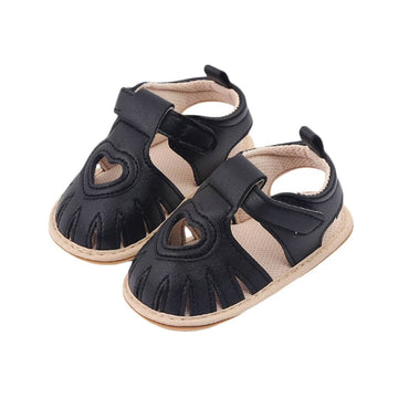 Solid Strap Heart Baby Sandals Black 1