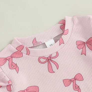Short Sleeve Bows Waffled Baby Set