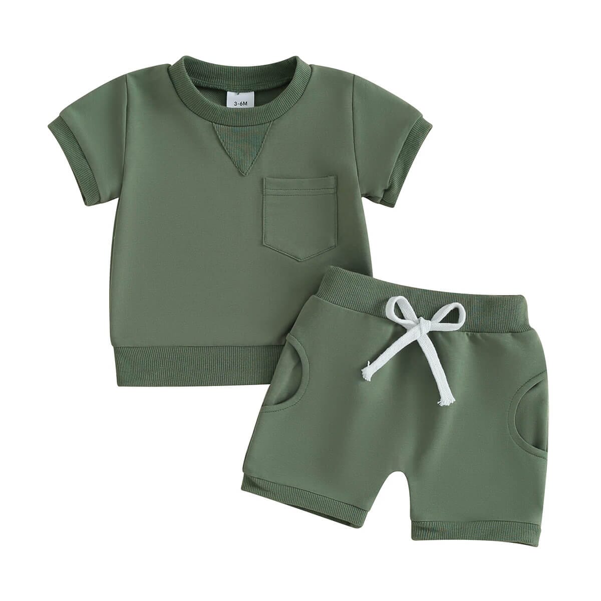 Elevated Basic Solid Color Shorts Baby Set Green 3-6 M 