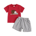 Short Sleeve Baseball Plaid Shorts Toddler Set Red 9-12 M