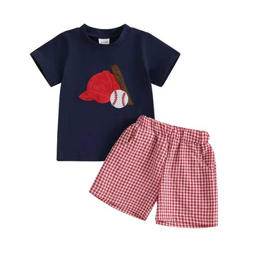 Short Sleeve Baseball Plaid Shorts Toddler Set Sets The Trendy Toddlers Blue 9-12 M 