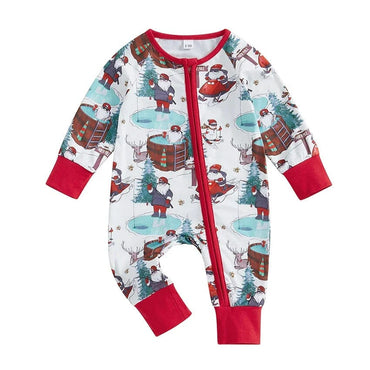 Long Sleeve Christmas Zipper Baby Jumpsuit   