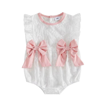 Sleeveless Lace Bows Baby Romper